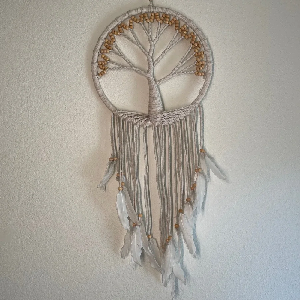 Macrame wall art Tree Feathers Wooden Beads Bohemian Witchy Indie Hippie 35